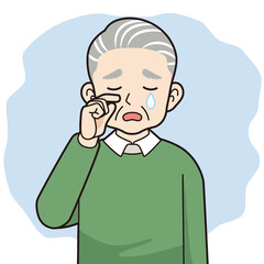 Obraz premium 泣くシニア男性＿線画