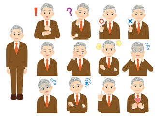 スーツのシニア男性表情色々セット＿線なし