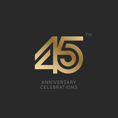 45 years anniversary logo design on black background for celebration event. 45th celebration emblem.