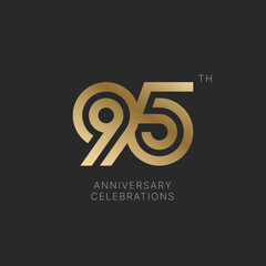 95 years anniversary logo design on black background for celebration event. 95th celebration emblem. - obrazy, fototapety, plakaty