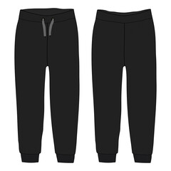 Ladies and Kids Basic Fleece Sweat Pant fashion flat sketch vector Illustration template front and back view. Technical Drawing apparel dress design Jogger pant mock up.
