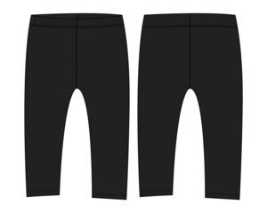 Trouser Pant for baby girls. technical Fashion flat sketch vector illustration black color template front and back view.