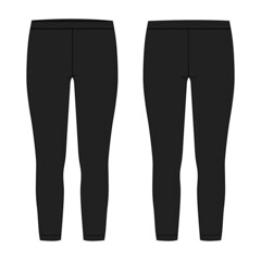 Slim fit Leggings pants fashion flat sketch vector illustration template front, back and side view isolated on white background. Girls Long Legging mock up for Women's unisex CAD.
