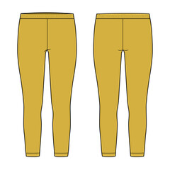 Slim fit Leggings pants fashion flat sketch vector illustration template front, back and side view isolated on white background. Girls Long Legging mock up for Women's unisex CAD.
