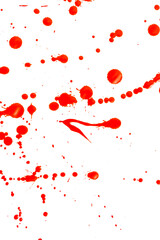 Drops of red paint on a white background.