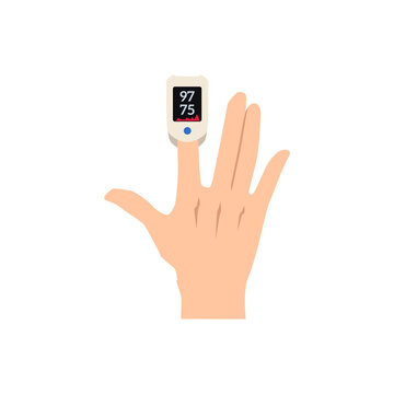 Pulse oximeter device on finger flat style, vector illustration