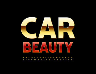 Vector luxury sign Car Beauty. Gol Uppercase Font. Set of Elegant Alphabet Letters and Numbers