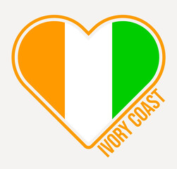 Ivory Coast heart flag badge. Made with Love from Ivory Coast logo. Flag of the country heart shape. Vector illustration.