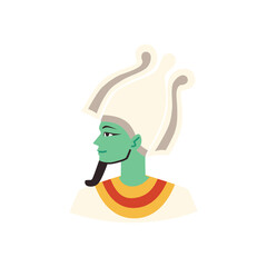 Egyptian god of fertility Osiris with crown, flat vector illustration isolated on white background.