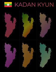 Fototapeta premium Kadan Kyun dotted map set. Map of Kadan Kyun in dotted style. Borders of the island filled with beautiful smooth gradient circles. Appealing vector illustration.