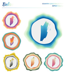 Belize logo collection. Colorful badge of the country. Layers around Belize border shape. Vector illustration.