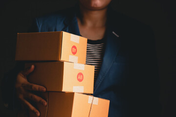 Parcel boxes contain online products from customers for delivery. International and domestic...
