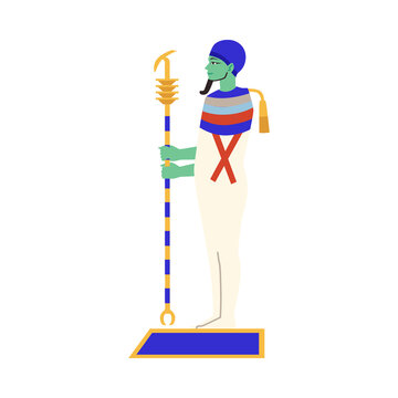 Egyptian ancient Ptah gods with scepter, flat vector illustration isolated.