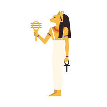 Egypt god Bastet character flat style, vector illustration