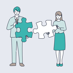 パズルのピースを合わせる男女のイラスト素材｜mayucolor08