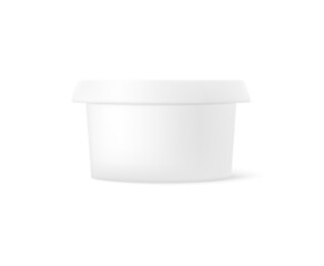 Plastic container with closed lid for cream cheese or butter, realistic vector illustration isolated on white.