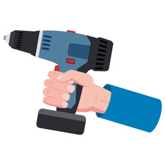 Hand holds electric screwdriver, reapair construction tool, illustration, vector