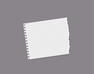 Torn out lined notebook piece lies at angle flat style, vector illustration