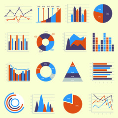 Graphs color flat elements vector collection set
