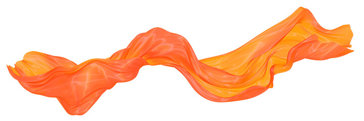 Beautiful flowing fabric of orange wavy silk or satin. 3d rendering image.