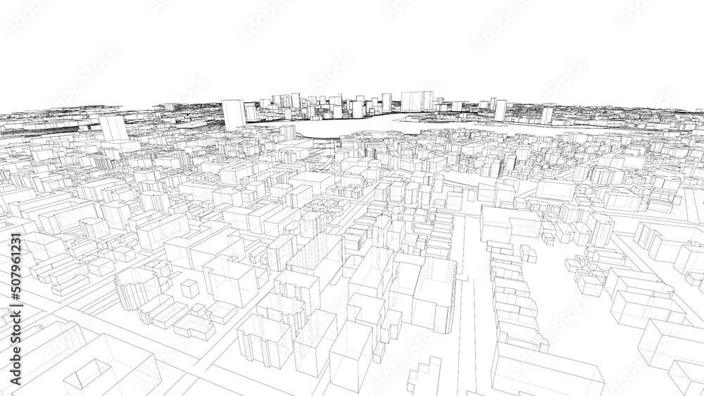 Poster cityscape sketch. vector rendering of 3d