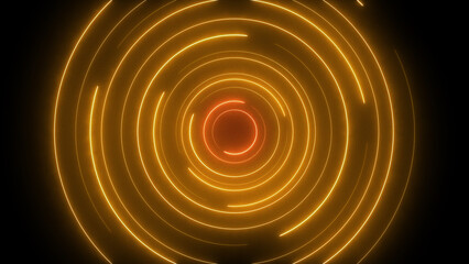 Orange and yellow neon circular space for technology background