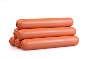 Stack of raw sausages isolated on white background