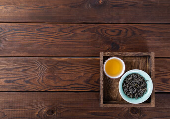 chinese tea set on bamboo mat