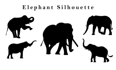 Set of elephant silhouettes. Elephant shadow hand-drawn. Flat vector illustration.