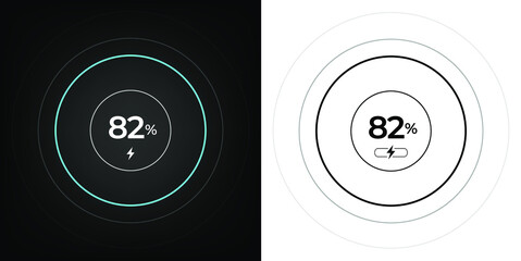 Charging screen 82% percent, screen cell phone display while charging battery
