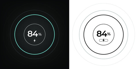 Charging screen 84% percent, screen cell phone display while charging battery