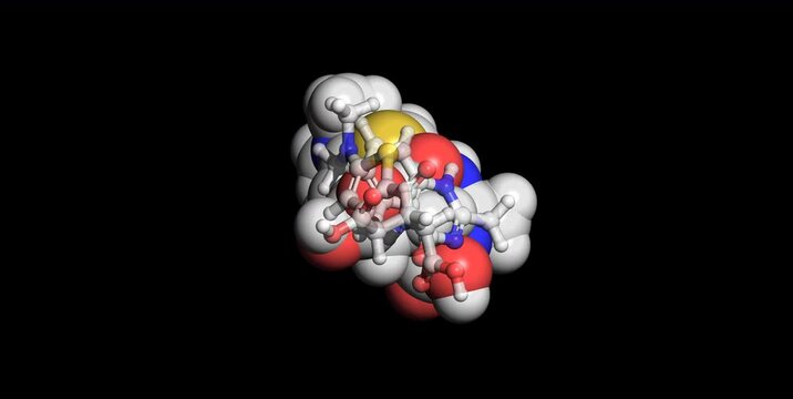 Raltitrexed, anticancer drug, 3D molecule, spinning 4K