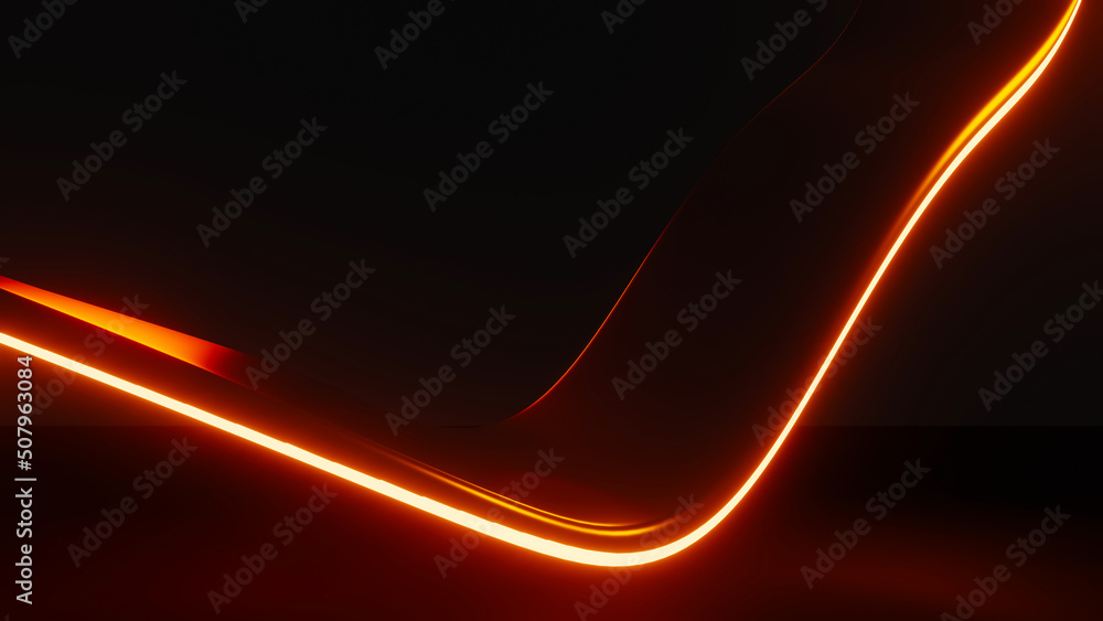 Poster 3d render of flash neon and light glowing on dark scene. speed light moving lines. high fast motion 