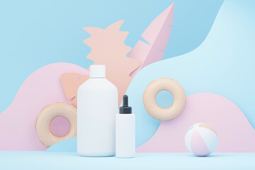 3d render of blank cosmetics skincare product or packaging for mock up. Beauty soap and spa concept. Lotion oil moisture for skin health. Premium and luxury design for branding.