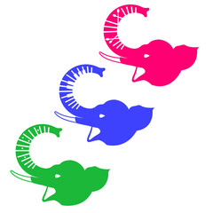 Elephant faces with music items illustration set - vector