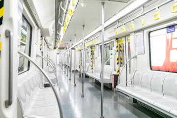 The interior of a train subway car