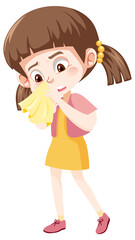 A sick girl cartoon character on white background