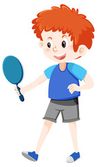 A boy holding hand mirror on white background