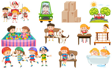 Fototapeta premium Set of cute kids and objects