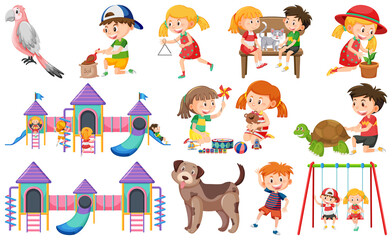 Fototapeta premium Set of cute kids and objects