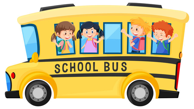 Student in school bus on white background