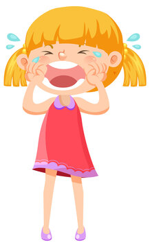 A girl in red dress crying