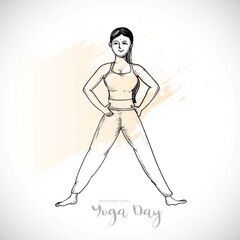Hand draw international yoga day women yoga poses sketch background