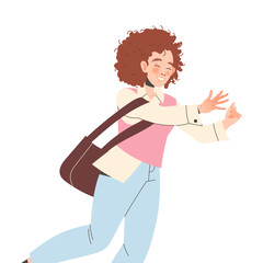 Young Smiling Woman Outstretching Her Arms Showing Positive Hand Gesture Vector Illustration