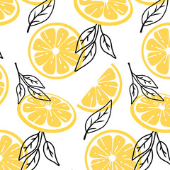 Pattern with lemon slices. Vector illustration.Doodle style.Seamless pattern with lemons.