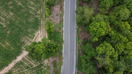  top view of  road aerial view  tropical mountains landscape.