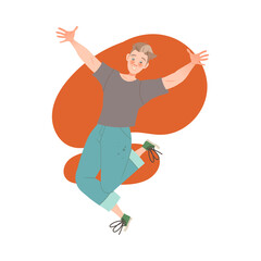 Happy Man Character Jumping with Joy Feeling Excitement Vector Illustration