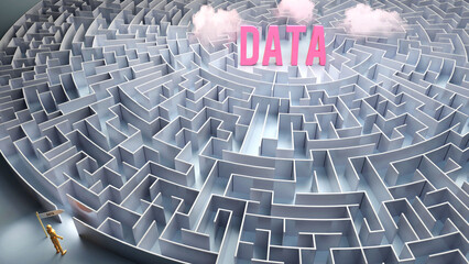 Data and a difficult path, confusion and frustration in seeking it, hard journey that leads to Data,3d illustration