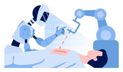 Robot-surgerer operating a human. Robotic technology in medical industry
