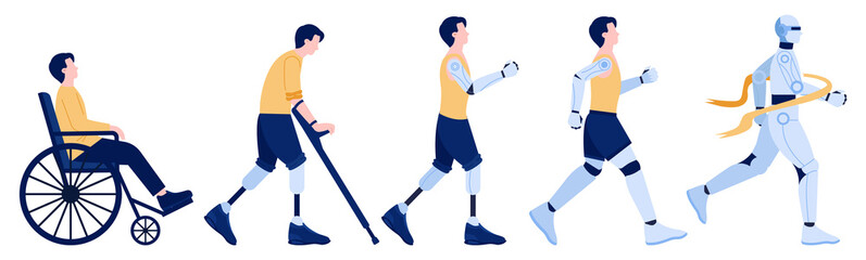 Obraz premium Robot concept. Artificial intelligence and human synergy, cyborg